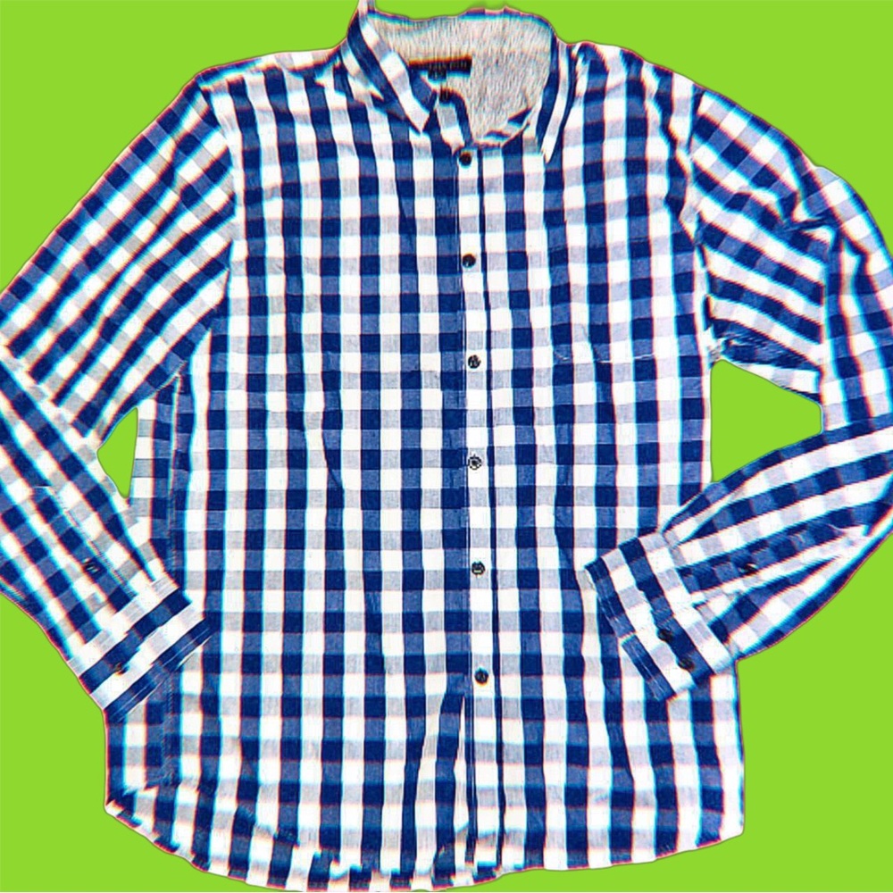 Pre-owned Men’s Blue/White Plaid London Fog Long-Sleeve Button-Up Shirt (Size L)